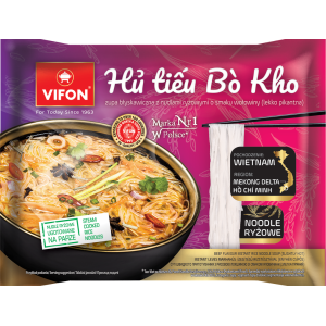 VIFON - Zupa błyskawiczna HU TIEU BO KHO z nudlami ryzowymi o smaku wołowiny lekko pikantna 65g